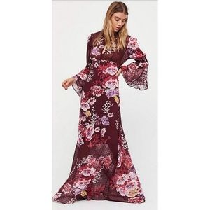 Free People Burgundy and Pink Floral Maxi Dress